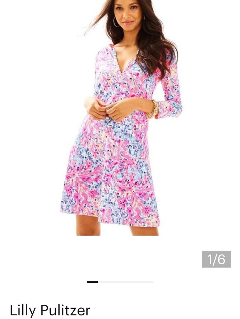 Lilly Pulitzer Banyan Pink & Blue Floral V-Neck Shift Dress